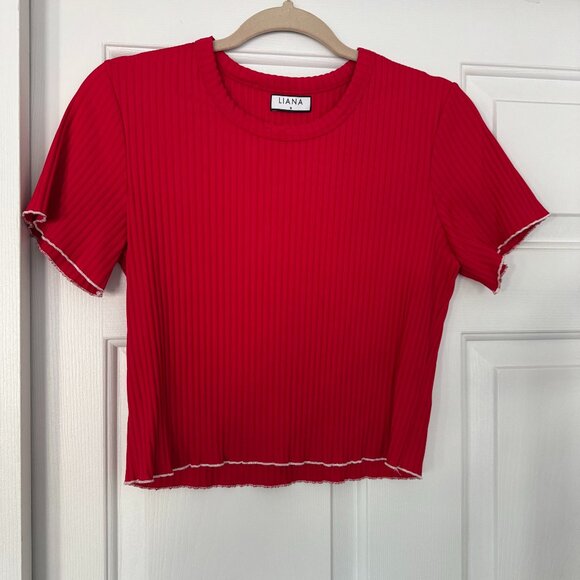 LESET Tops - Liana Leset Red Short Sleeve Crop Baby Tee